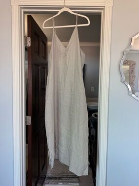 Linen Spaghetti-Strap Maxi Dress in Light Beige